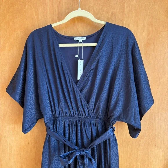 Baltic Born Maxi Dress Womens Medium Navy Blue Leopard Jacquard Wrap V-Neck New - Picture 2 of 8